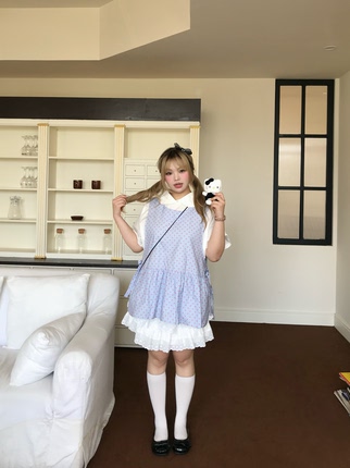 芋泥甜筒/桃气酥大码自制波点马甲罩衫女夏胖mm宽松显瘦可爱上衣