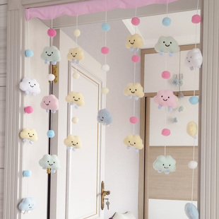 ins风笑脸家族挂帘儿童房卧室门挂饰卧室房间家用隔断帘半帘布帘