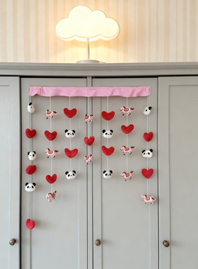 DIY卡通爱心门帘棉麻免打孔装饰帘持久不褪色支持定制