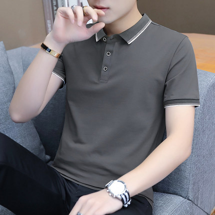 2026新款夏季纯棉男士翻领短袖polo衫潮流潮牌纯色带领男t恤修身