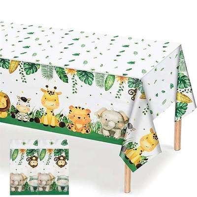 Jungle Birthday Party Decor Animal Palm Leaves Tablecloth Cu