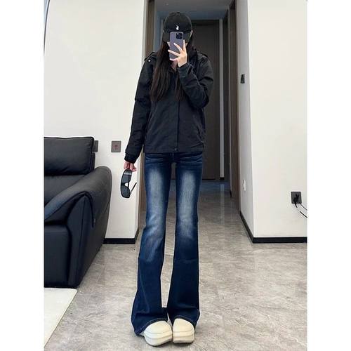 小个子一米五穿搭出片牛仔裤女辣妹休闲修身弹力马蹄显瘦喇叭裤子