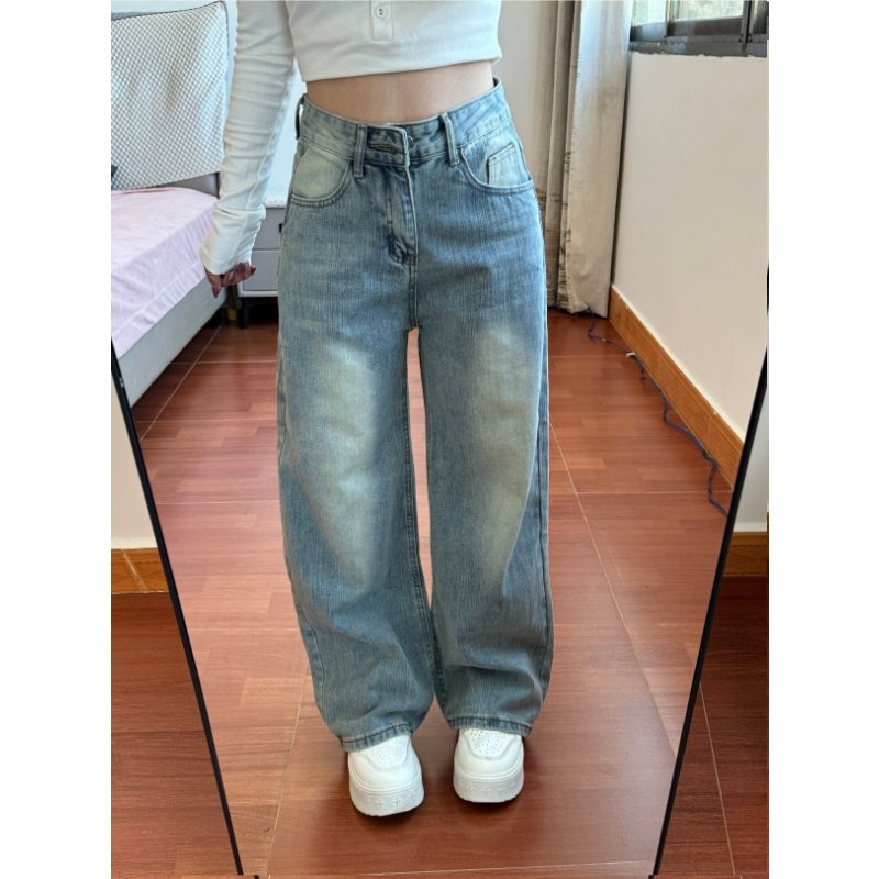 小个子一米五美式高街cleanfit个性竹节纹小众牛仔裤直筒阔腿长裤,女装/女士精品,牛仔裤,淘宝优惠券,粉丝福利购,淘宝优惠卷