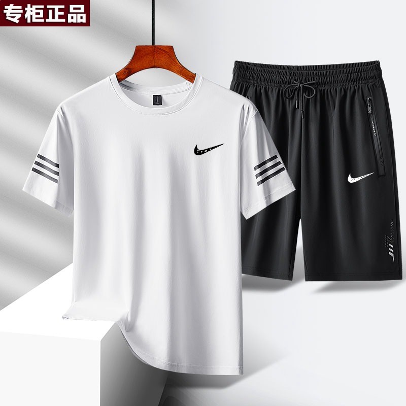 奥莱官方旗舰店唯品会高品质定制印LOGO夏季男士冰丝短袖短裤运动