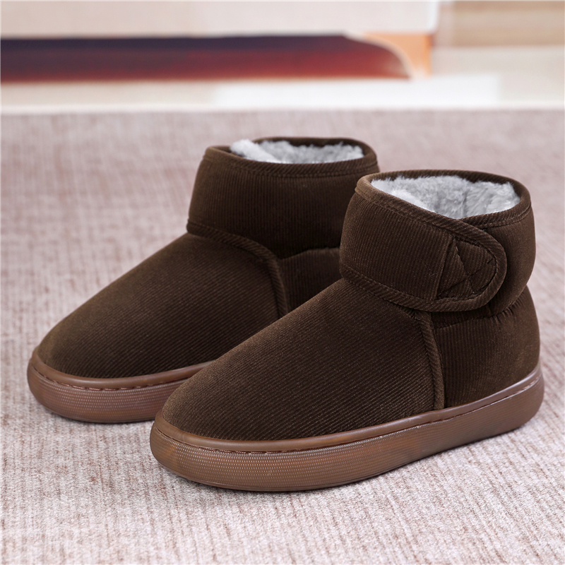 冬季中老年加厚绒男士保暖棉鞋防滑厚底居家外穿高帮女包跟棉拖鞋