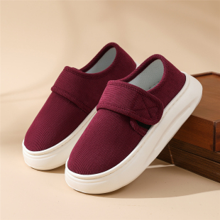 春夏中老年人男女款休闲布鞋松糕厚底防滑软底透气吸汗灯芯绒单鞋