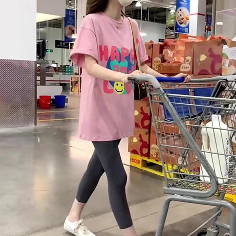 粉色大版短袖t恤女2025新款爆款夏装潮牌中长宽松半袖体恤衫上衣