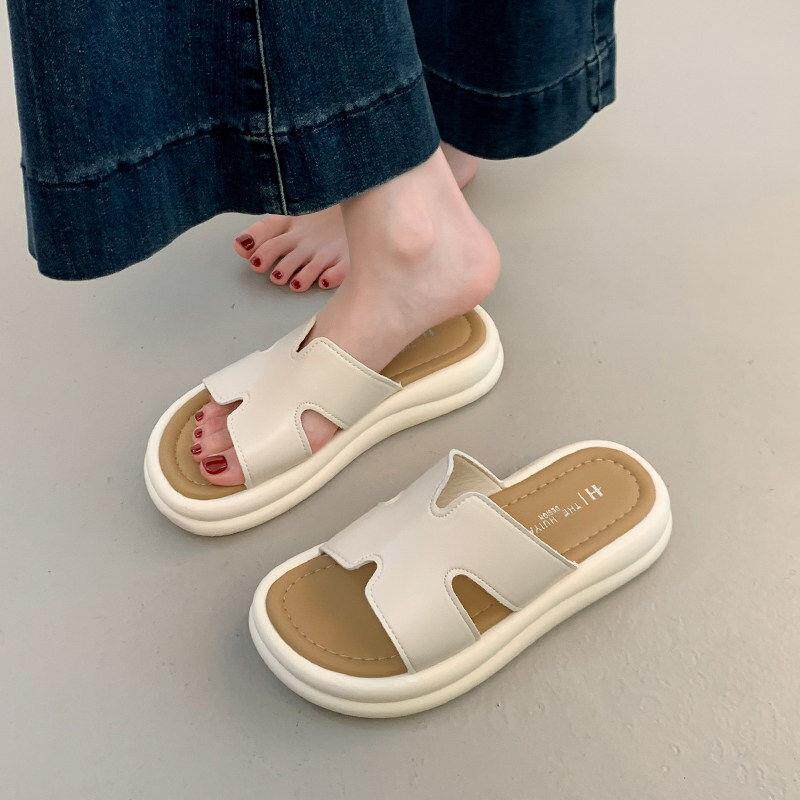 香港真皮法式厚底拖鞋女夏外穿2026新款配裙子高级感海边沙滩凉鞋