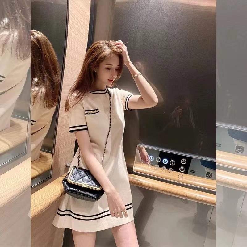 欧洲站2024夏季新款高级感气质小香风裙子名媛小个子冰丝连衣裙女