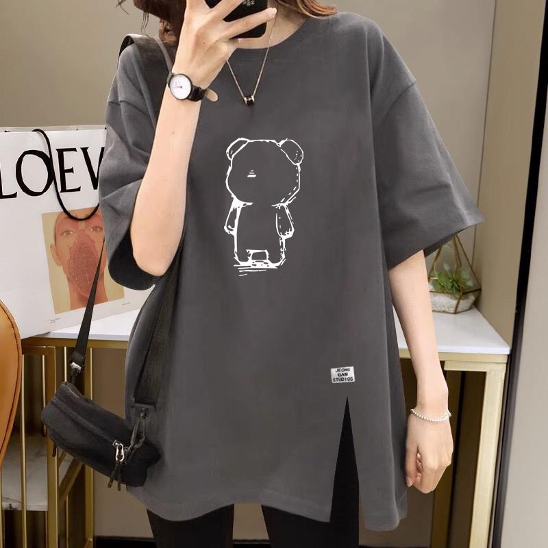 专柜欧货大版短袖t恤女2024年夏季宽松大码中长款遮屁股纯棉上衣