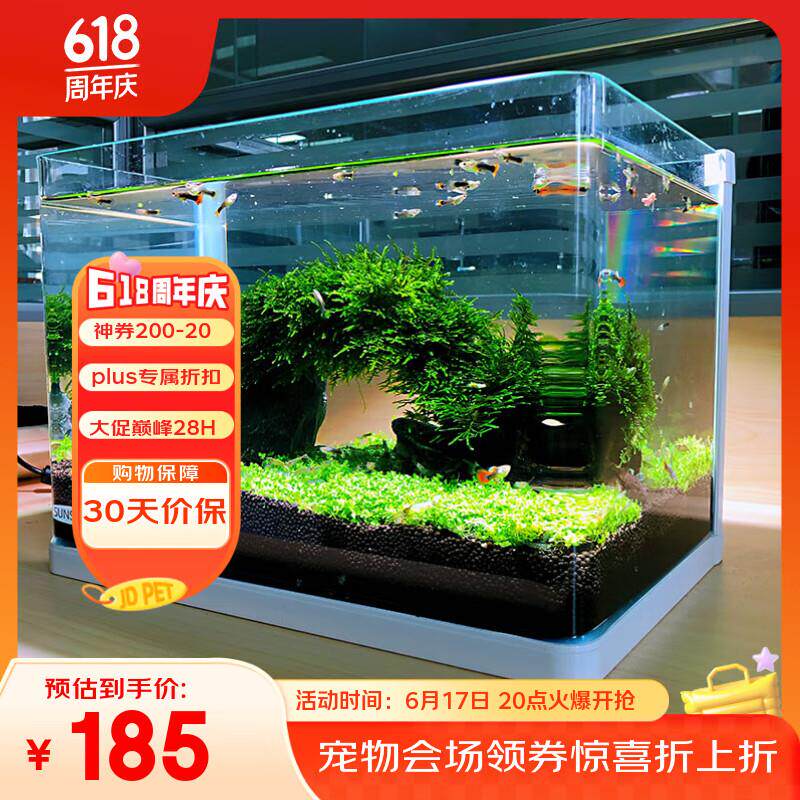 森森 超白玻璃小型热弯水草鱼缸HRK-600套缸+过滤器+水草灯