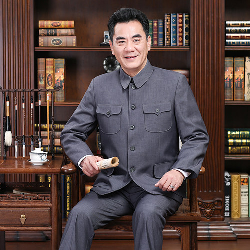 春秋中老年中山装男套装老年人中山服老人父亲外套爸爸装爷爷衣服