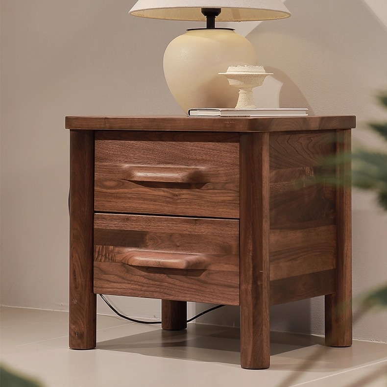 宋式美学黑胡桃木床头柜