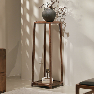 宋式美学黑胡桃木实木花架客厅落地花几香几新中式盆景架靠墙架子