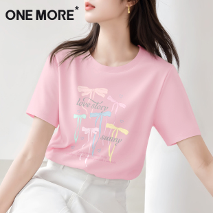粉色纯棉半袖 one 2025新款 t恤女夏季 超好看独特漂亮上衣Y more短袖