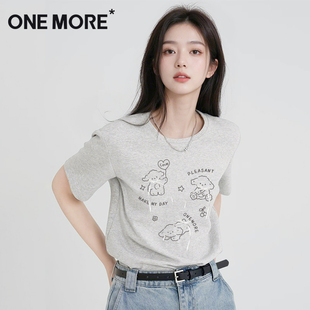 小个子凉感抗菌印花半袖 one 新款 t恤女2025夏季 上衣S more正肩短袖