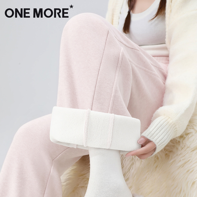 onemore粉色阔腿裤女加绒运动裤