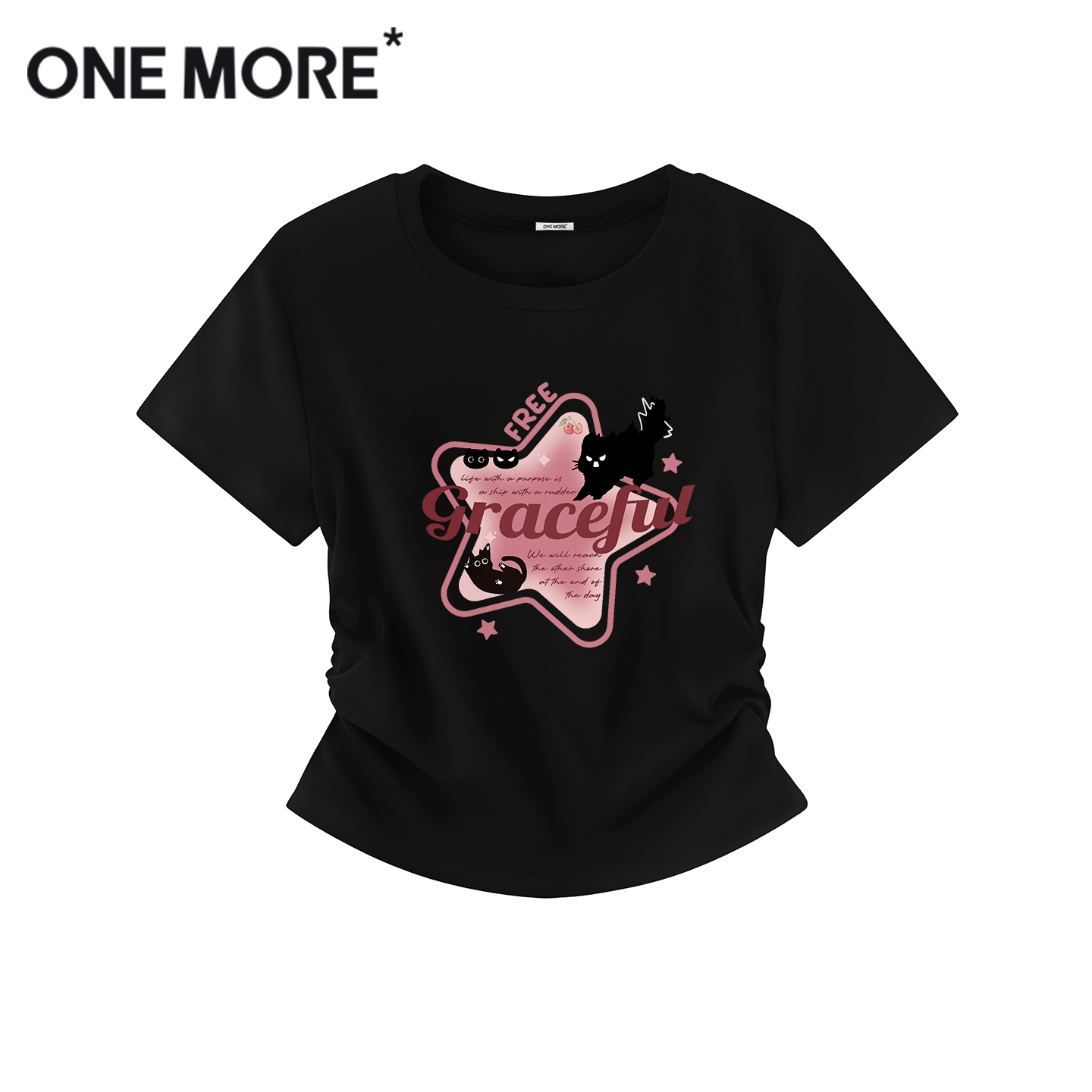 onemore收腰短袖t恤女正肩设计