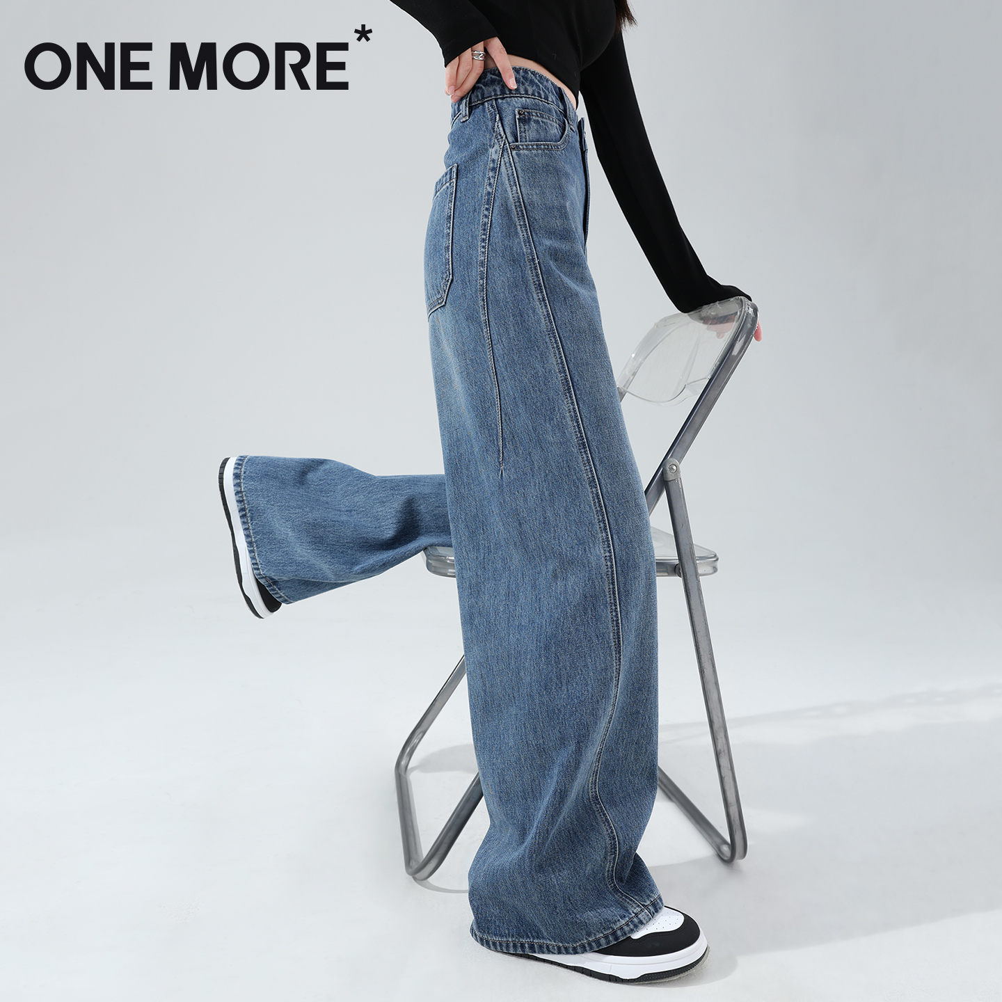 onemore丹宁蓝弯刀牛仔裤
