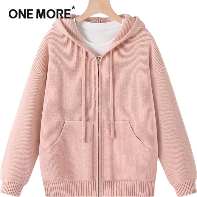 one more连帽针织开衫女2025新款显瘦拉链松弛感小个子外套上衣S