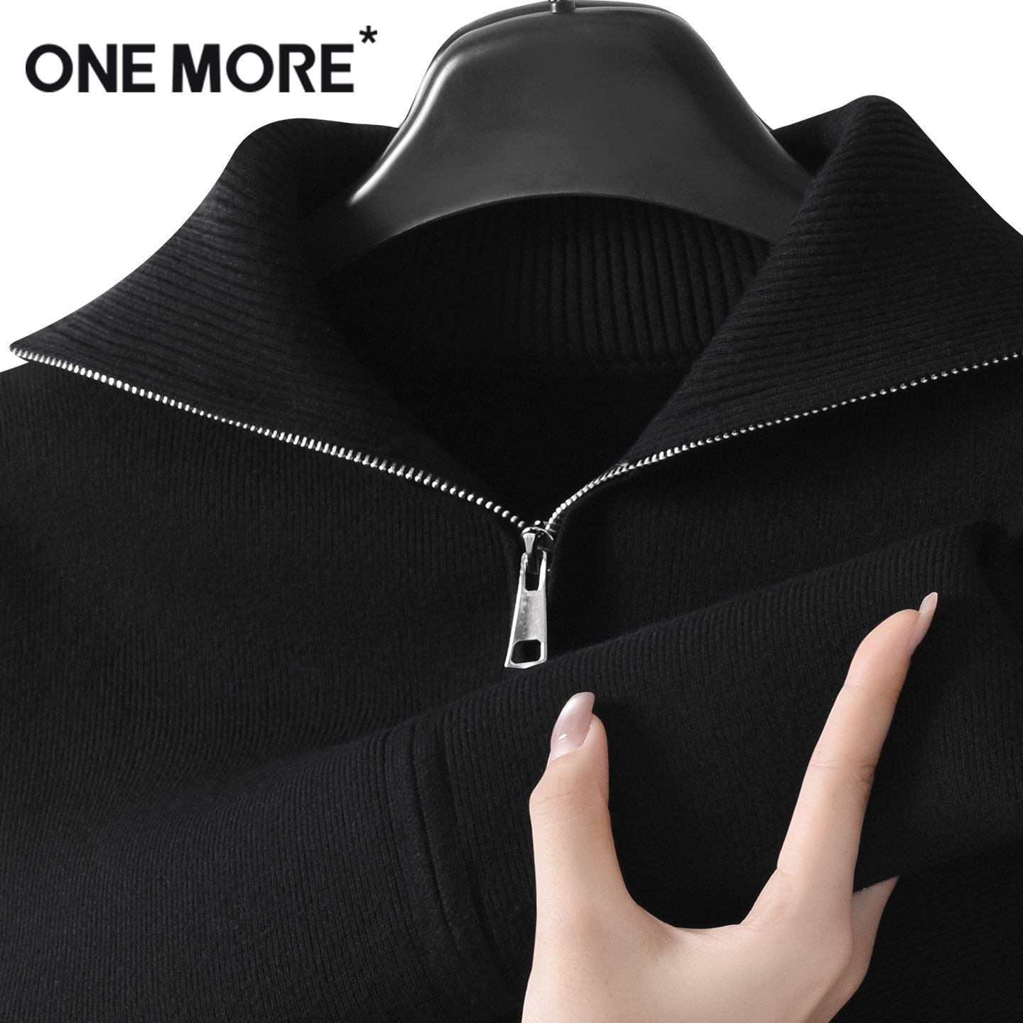 onemore黑色针织毛衣开衫女早秋