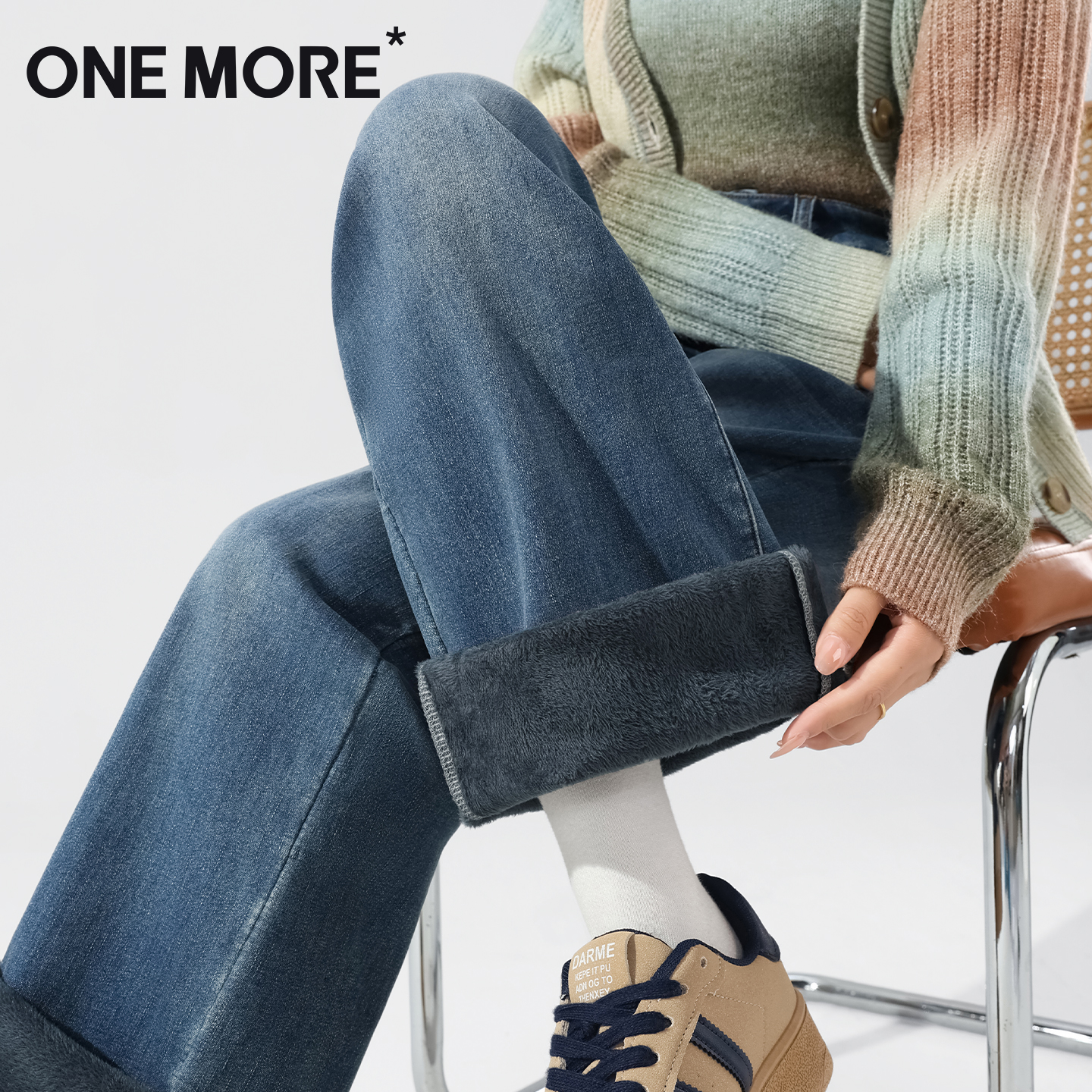 加绒牛仔裤秋冬季直筒裤加厚裤子