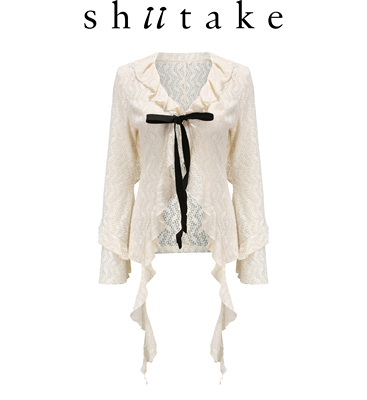 Shiitake【孟子义同款】打破沉闷深V荷叶边蝴蝶结喇叭袖叠穿上衣