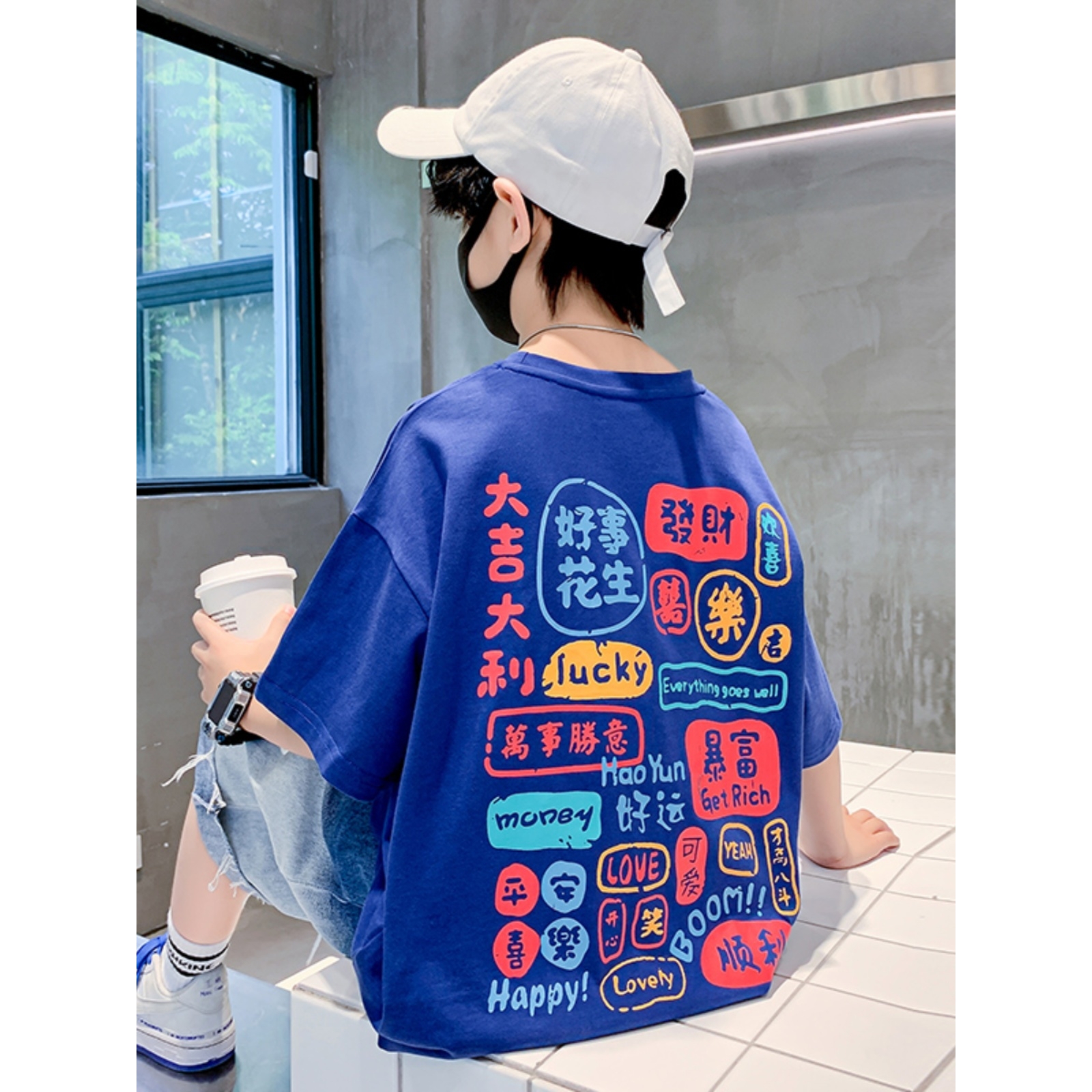 儿童男童t恤短袖春夏季新款纯棉半袖夏装中大童帅气宽松圆领上衣