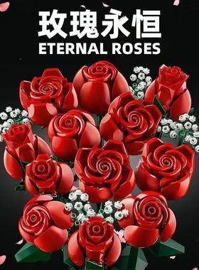 2025新款满天星玫瑰花永生系列益智玩具拼装积木女孩子情人节礼物