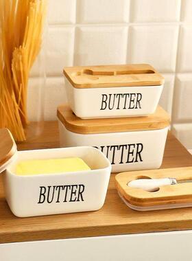 Butter Box with Bamboo Lid and Knife Kitchen Ceramics Butter