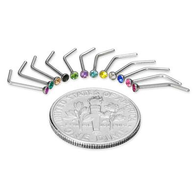 40/60PCS Crystal Stud Nose Ring Set 1.8mm Stainless Steel No