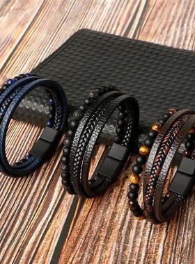 High Quality Leather Bracelet Men Classic Fashion Tiger Eye