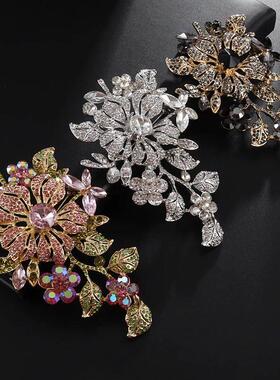 Romantic Fashion Pink Rhinestone Inlaid Gold Plated Rose Bud