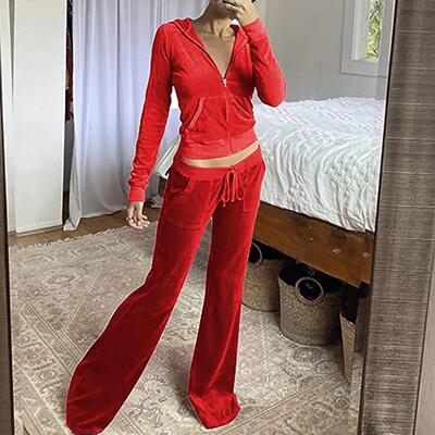 Solid color hooded crop top two-piece set 纯色连帽露脐两件套
