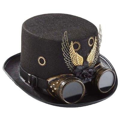 Steampunk Hat with Goggles Black Top Hat Industrial Age