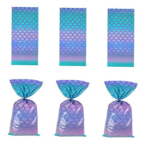 50pcs Mermaid Plastic Gift Bags Kids Birthday Party