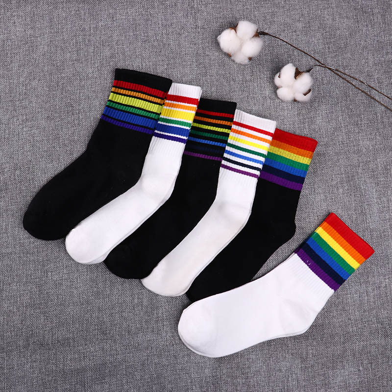 fashion women's socks cotton rainbow stripes christmas g
