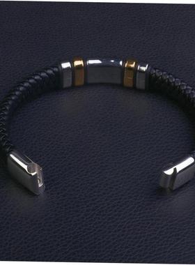 Classic Black Leather Wrap Bracelet for Men Metal Magnetic C