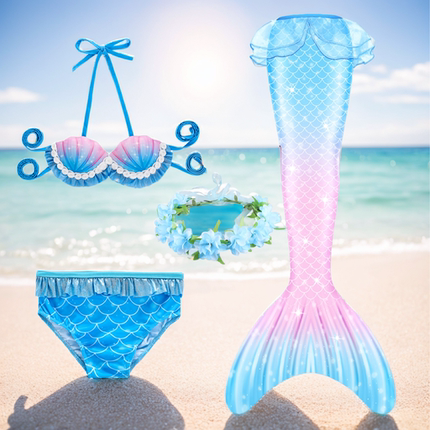 女童美人鱼尾巴儿童分体式游泳装夏季新款小女孩比基尼中大童泳衣