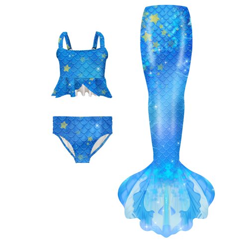 女童美人鱼公主泳衣三件套人鱼姬新款公主游泳衣度假温泉服泳装