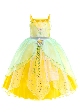 儿童节儿童舞台cosplay绿色小精灵连衣裙 公主蒂安娜小叮当表演服