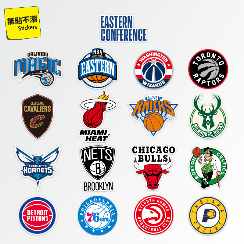 nba篮球东部球队行李箱拉杆箱贴纸冰箱笔记本手机平板头盔防水贴