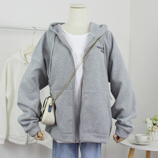 厚款秋冬款高质量加绒连帽开衫拉链女士卫衣休闲保暖外套