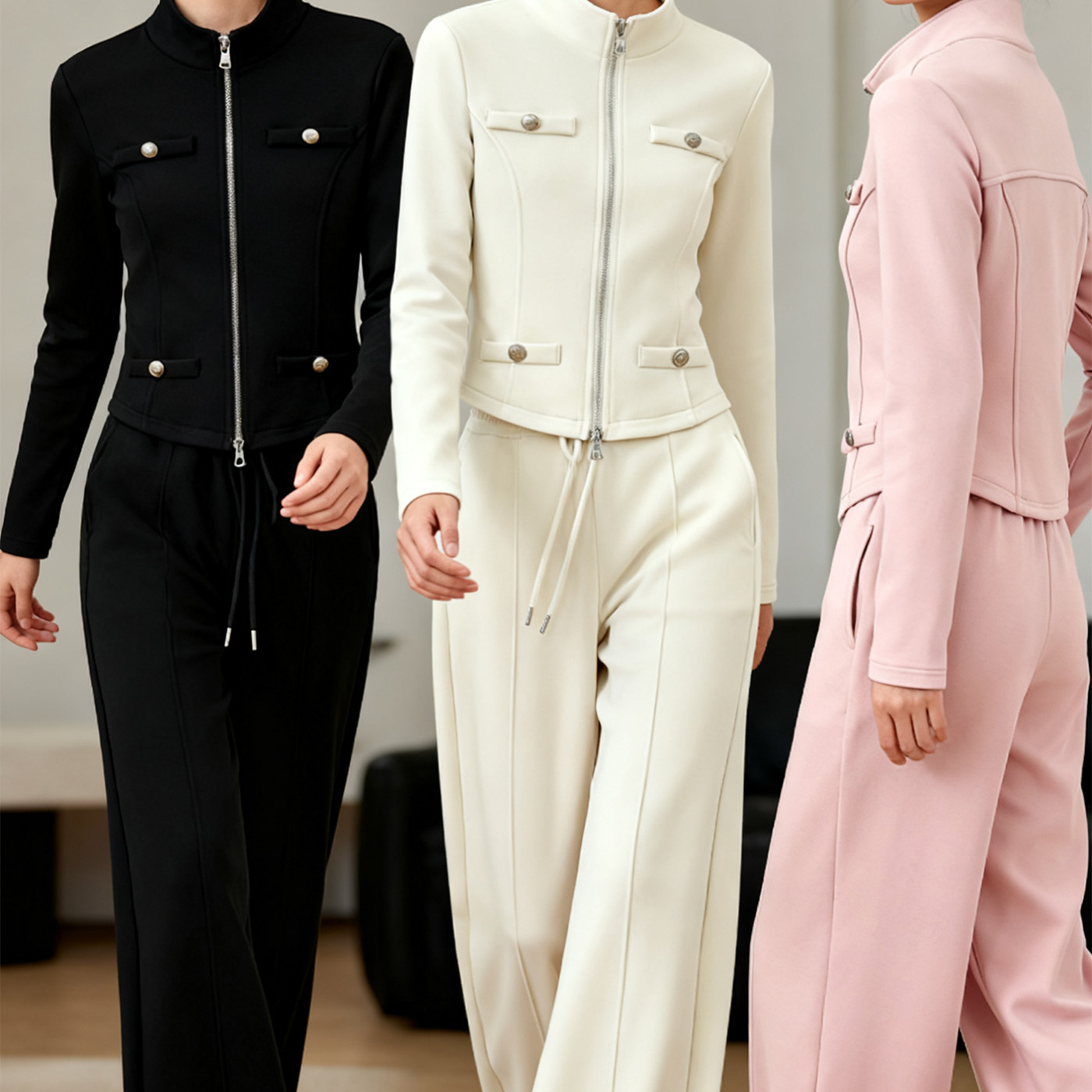 韩版修身显瘦高腰阔腿裤休闲套装