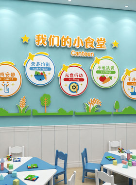 幼儿园环创食堂文化墙贴午托管班装饰小饭桌餐厅文明用餐标语9005