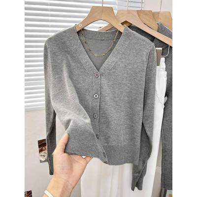 韩国针织衫v领开衫女春秋2025薄款长袖短款外搭上衣秋季毛衣外套