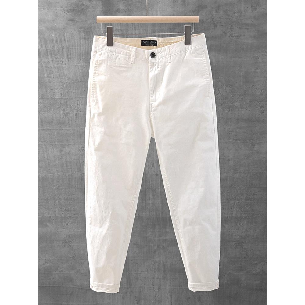 Home Daily~男士纯棉休闲裤春秋白色小直筒微弹潮流显瘦男士长裤