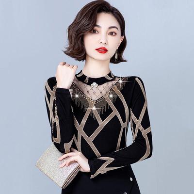 香港2024秋装新款加绒半高领长袖蕾丝打底小衫女装内搭上衣洋气冬