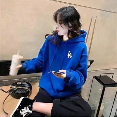 韩国纯棉连帽卫衣女中长款克莱因蓝宽松春秋2025年加绒加厚遮屁股