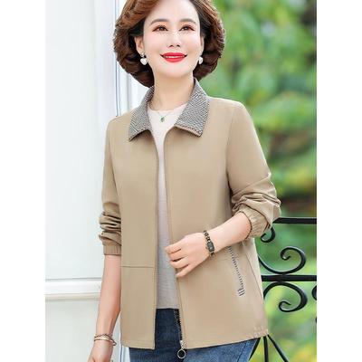 中老年风衣女2025春秋薄款短款休闲夹克纯色上衣妈妈秋装洋气外套